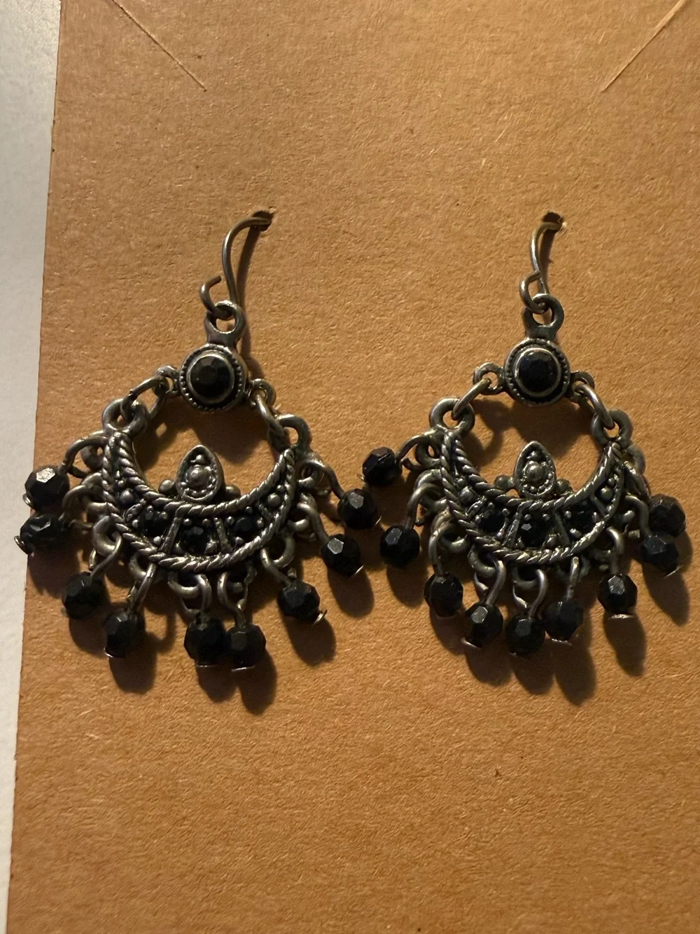 Vintage Inspired Bohemian Black Bead Dangle Earrings